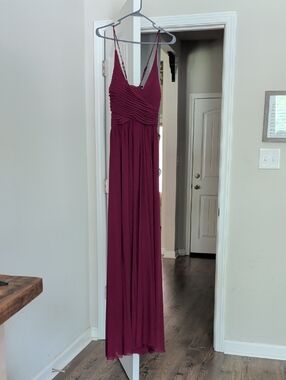 Haute Nites Wine Red Ruched Bodice Maxi Dress